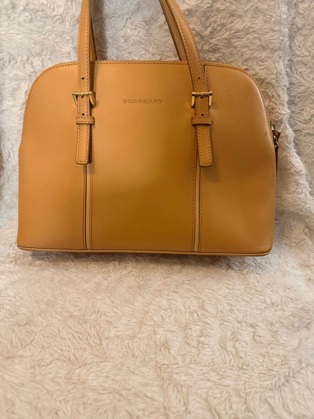 Burberry Vintage Camel Leather Dome / Bowler Satchel, Nova Check Lining + COA